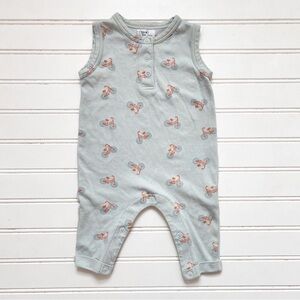 TUN TUN VGUC Boys Muted Seafoam Blue Pima Cotton Minimalist Bike Print Romper